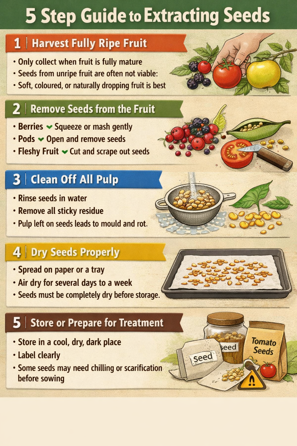 5 step guide to extracting seedsStep 1 Harvest fully ripe fruitOnly collect when fruit is fully matureSeeds from unripe fruit are often not viableSoft-1