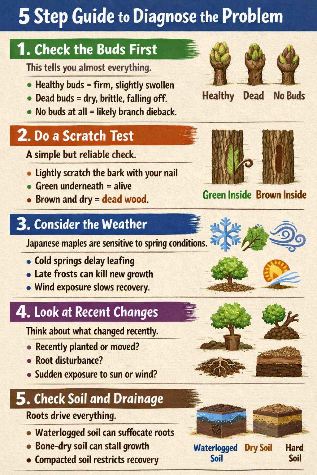 5StepGuideDiagnoseProblemBudsScratchTestWeatherRecentChangesSoilDrainage-2