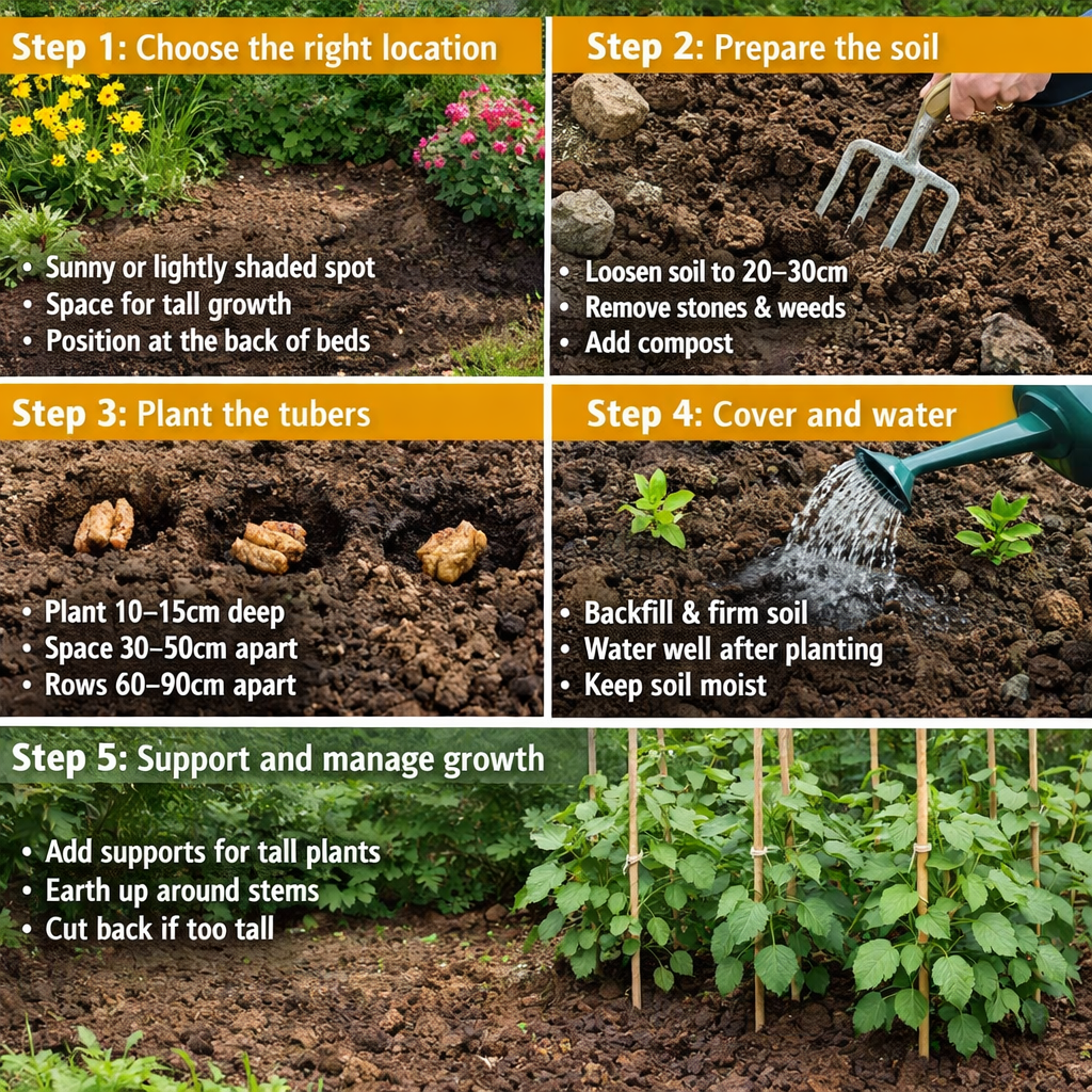 Step 1 Choose the right locationSelect a sunny or lightly shaded spotAllow space for tall growth up to 23mConsider positioning at the back of bedsStep