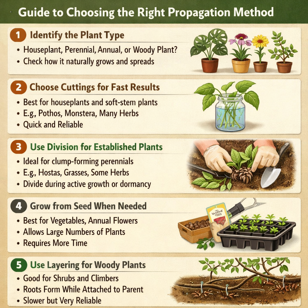Stepbystep guide to choosing the right propagation methodStep 1 Identify the plant typeDetermine if its a houseplant perennial annual or woody plantCh-1