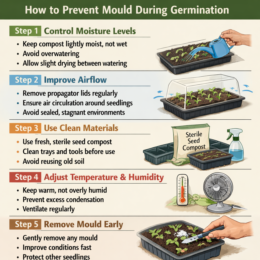 Stepbystep guide to preventing mould during germinationStep 1 Control moisture levelsKeep compost lightly moist not wetAvoid overwateringAllow slight-2