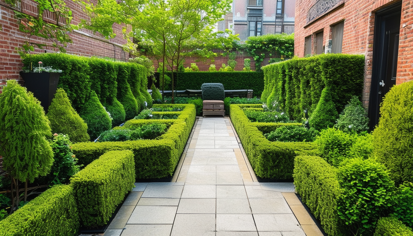 A beautifully manicured small city garden with var
