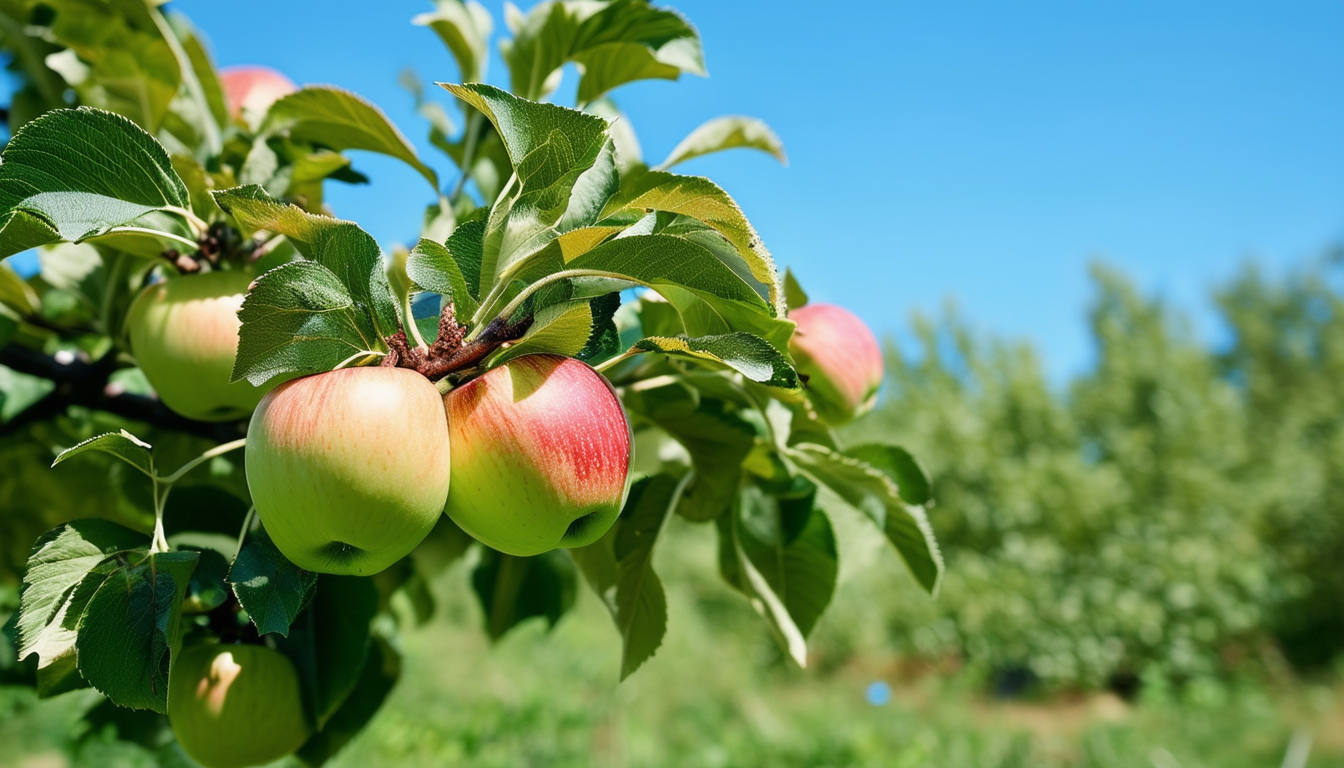 A budding apple tree planted in a garden, surround