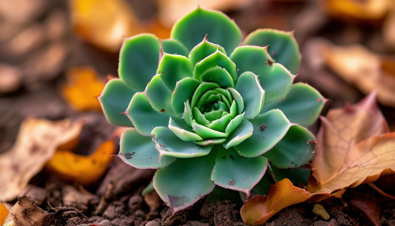 A close-up image of a succulent plant with fallen