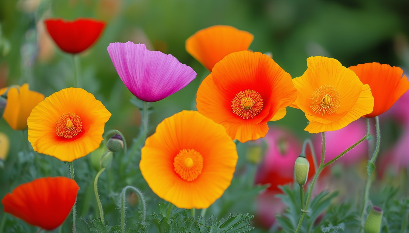 A close-up image of colorful Iceland poppy flowers