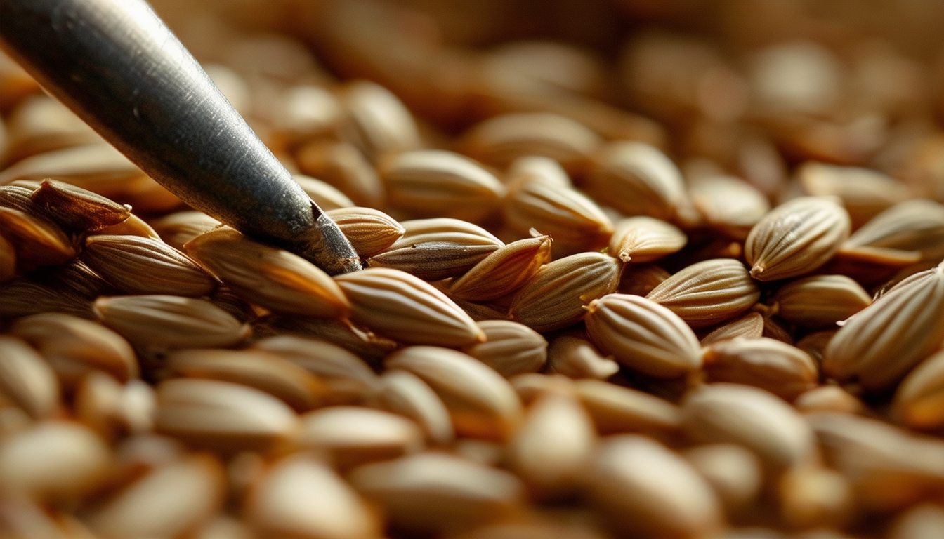 A close-up image of seeds being scarified with a s
