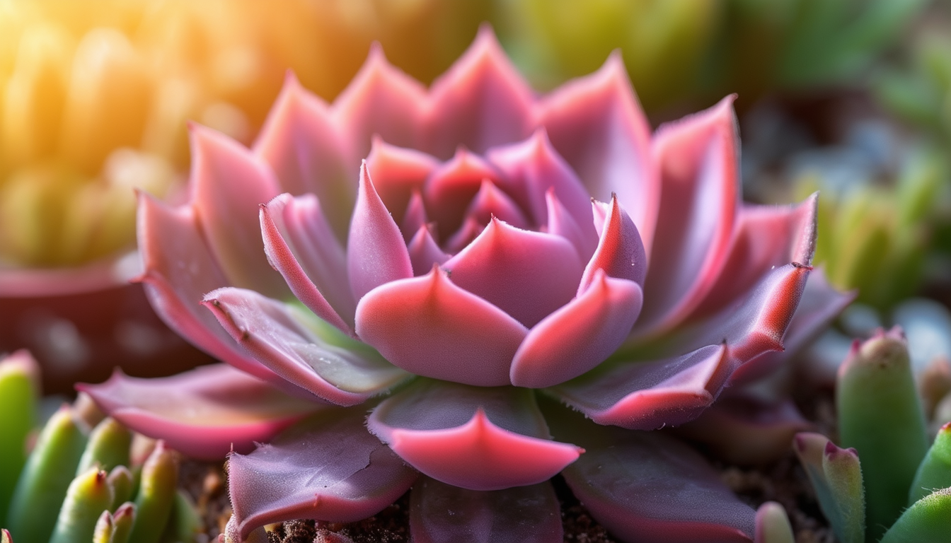 A close-up of a pink-tinged succulent, showcasing