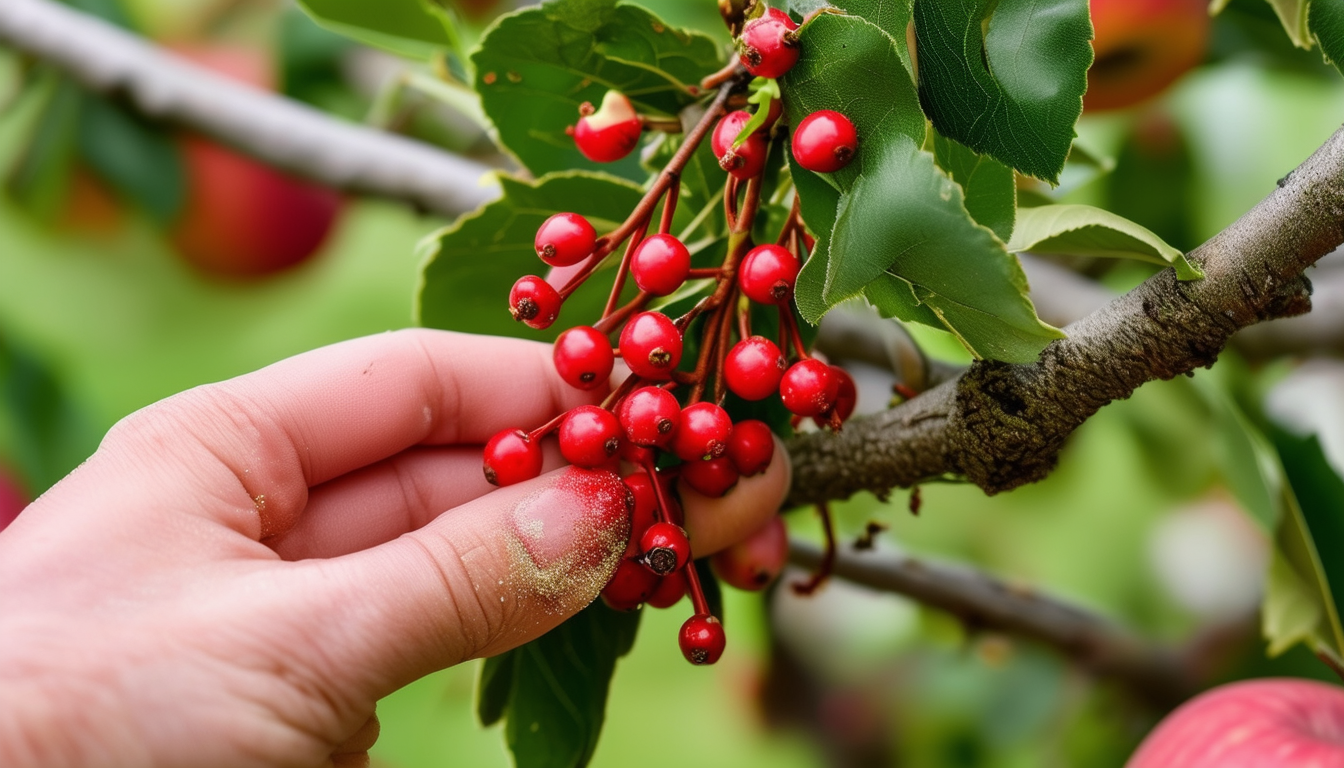 A close-up shot of mistletoe berries being careful