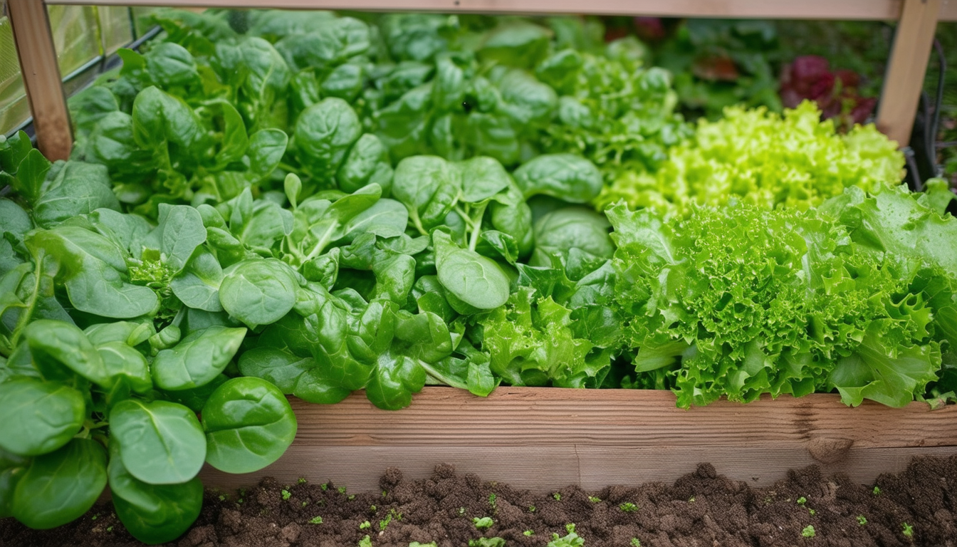 A lush garden bed filled with vibrant winter veget
