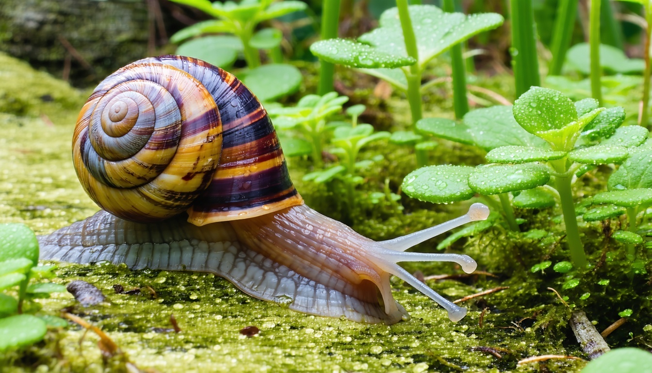 A lush garden with vibrant plants, free from snail