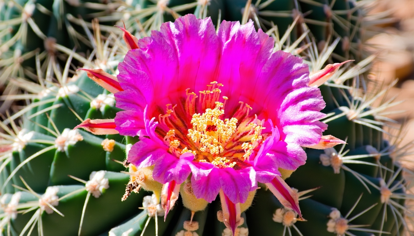 A stunning Echinopsis cactus in full bloom, showca