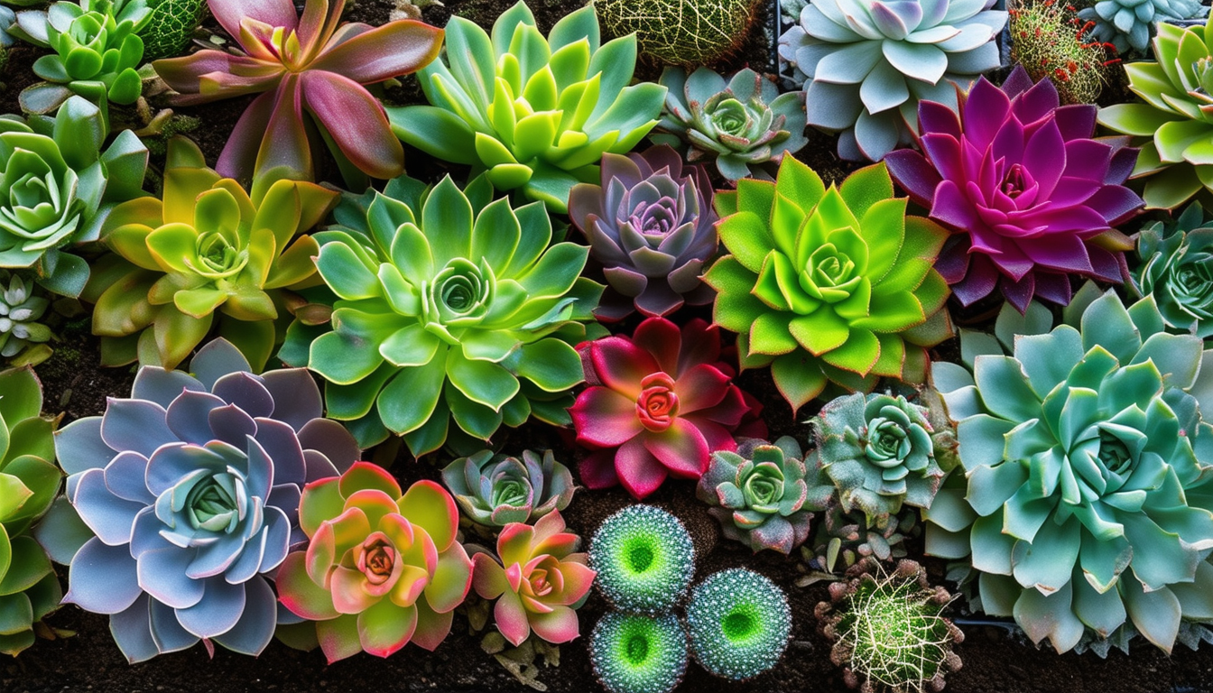 A variety of colorful succulent plants arranged in
