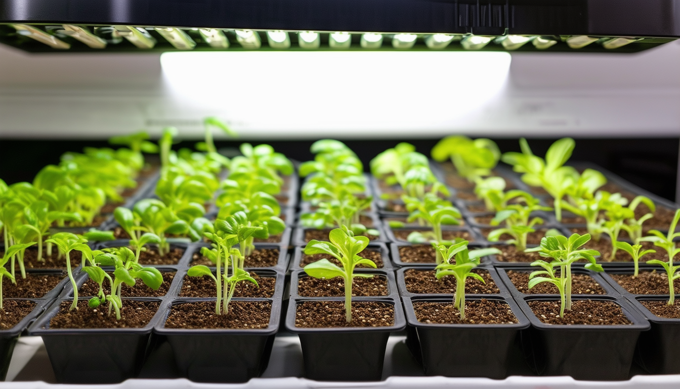 A variety of seedling trays filled with sprouting