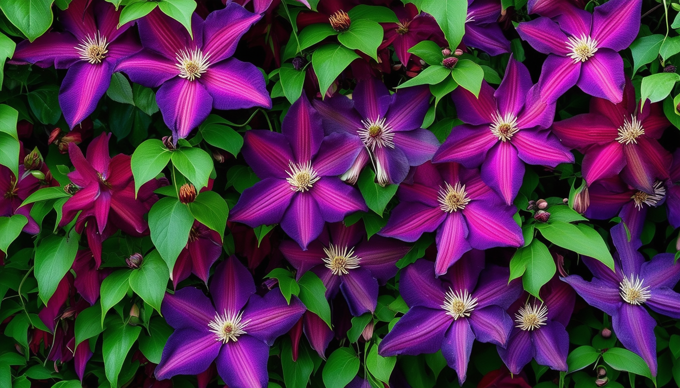 A vibrant clematis vine
