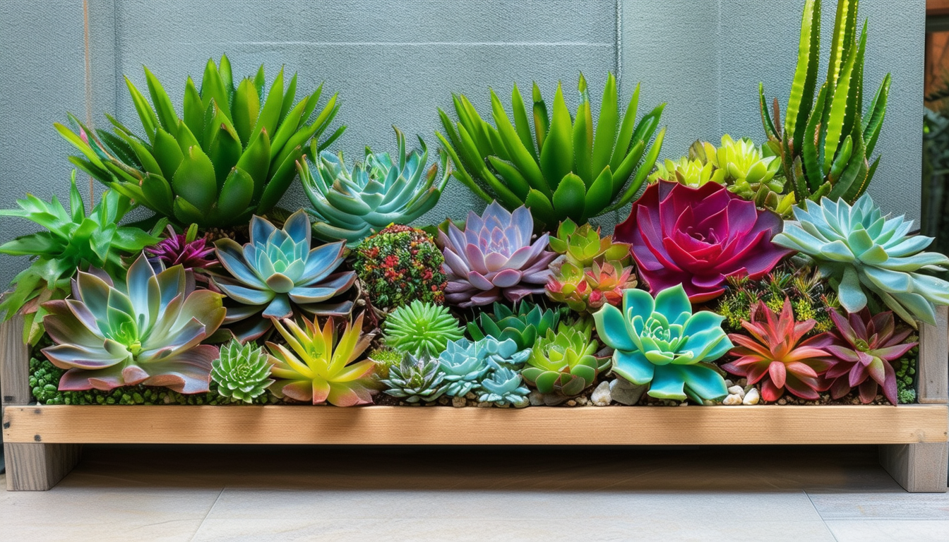 A vibrant display of various succulent plants arra