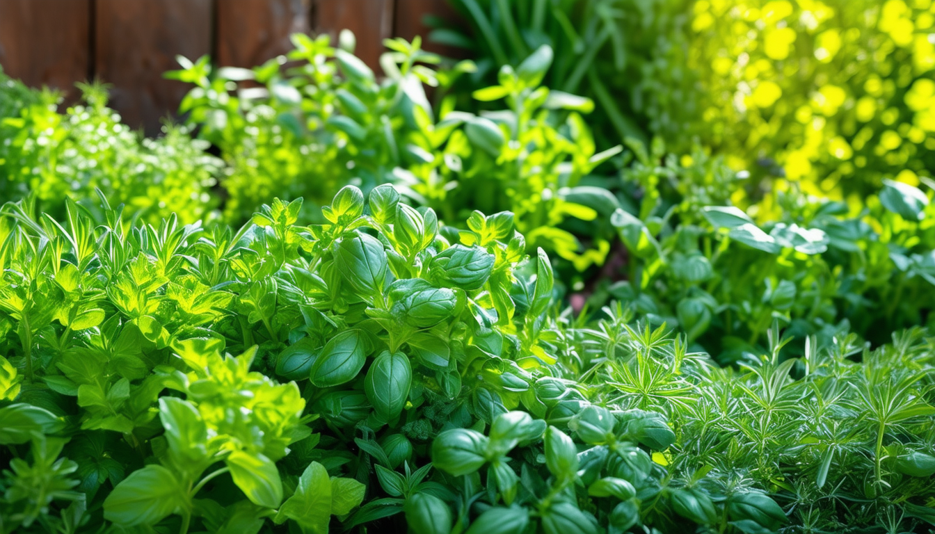 A vibrant image of a variety of fresh herbs thrivi