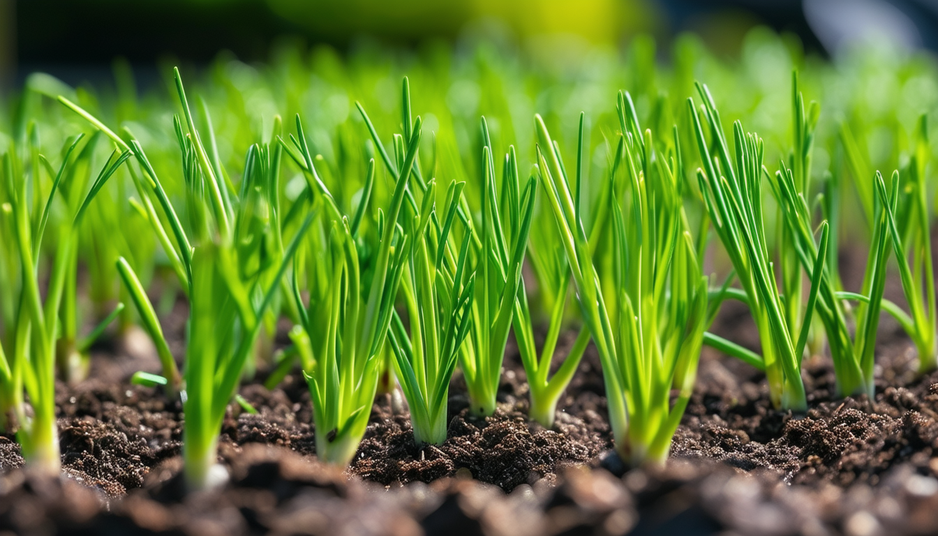 A vibrant image of freshly sprouted chive seedling