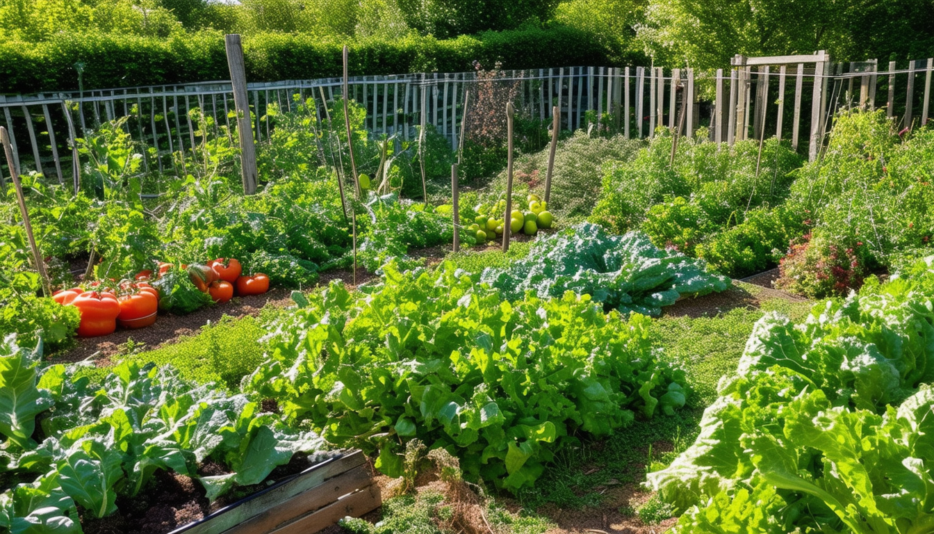 A vibrant vegetable garden bursting with fresh pro