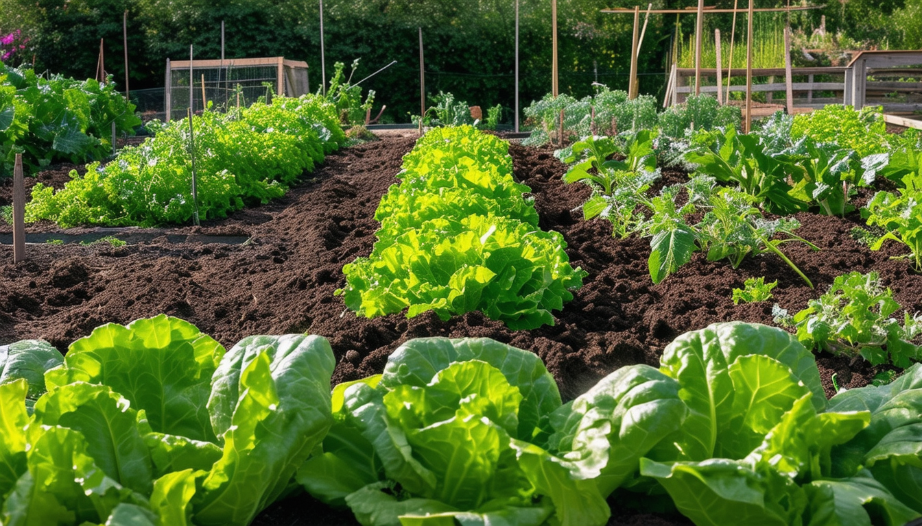 A vibrant vegetable garden thriving in nutrient-ri
