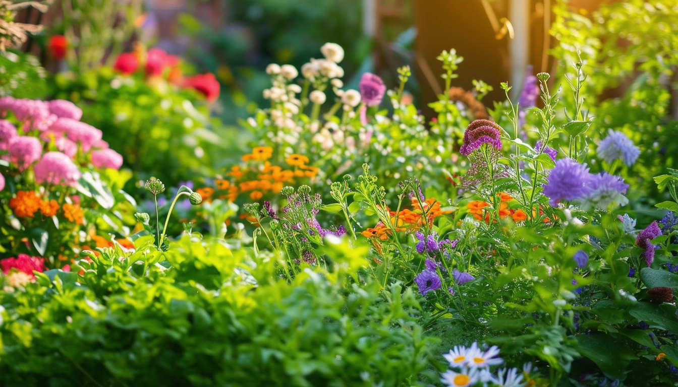 A vibrant, healthy garden free from slugs, showcas