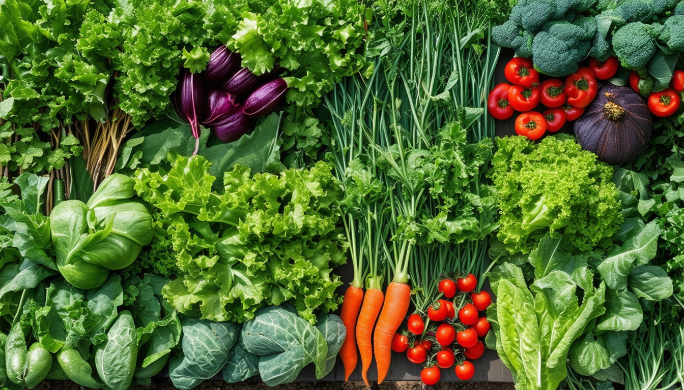 A vibrant, healthy home garden showcasing a variet