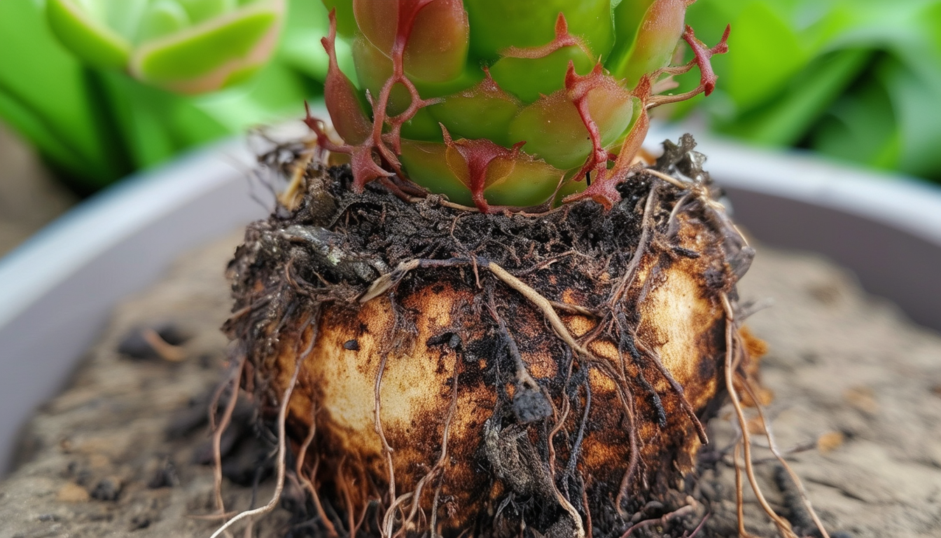 Close-up image of a succulent with visible signs o