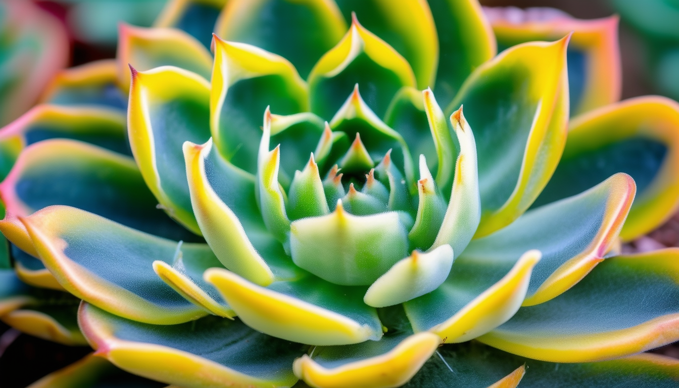 Close-up image of a succulent with yellowing leave